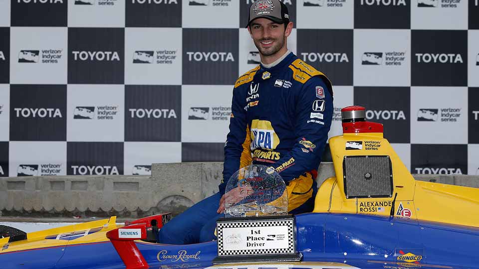 Alexander Rossi in victory circle at the Grand Prix of Long beach